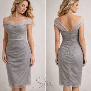 NWT Siri Smoke Beaded Tulle Cocktail Dress Ruched Formal MOB Wedding,Size 10